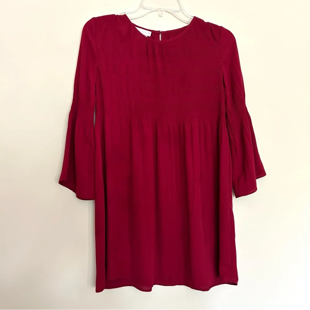 Bonnie Jean Women’s Red Maroon Bell Sleeve Blouse with Mandarin Collar